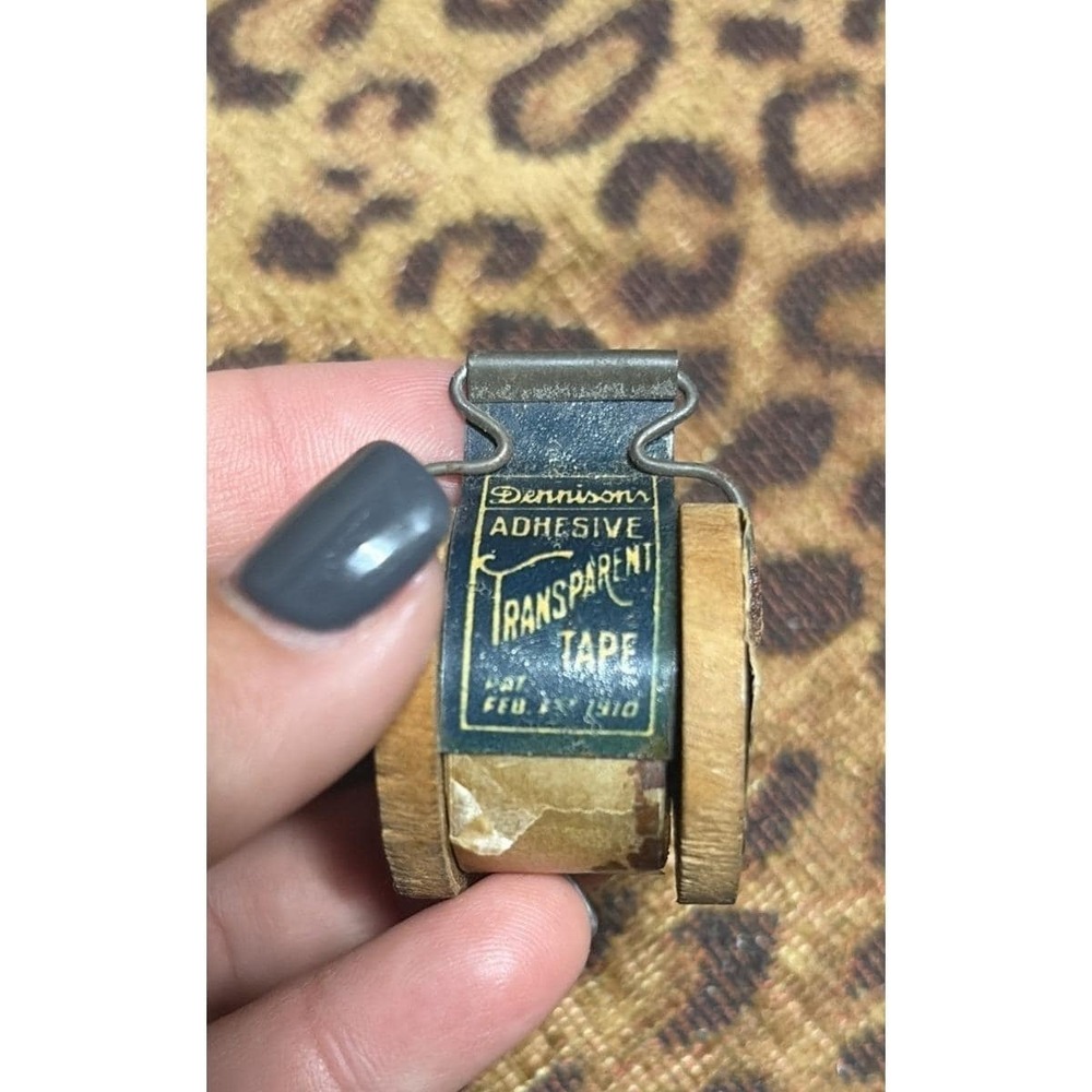 Antique Dennison's Adhesive Transparent Tape 2 Wood Spool w/Tape Lots On It